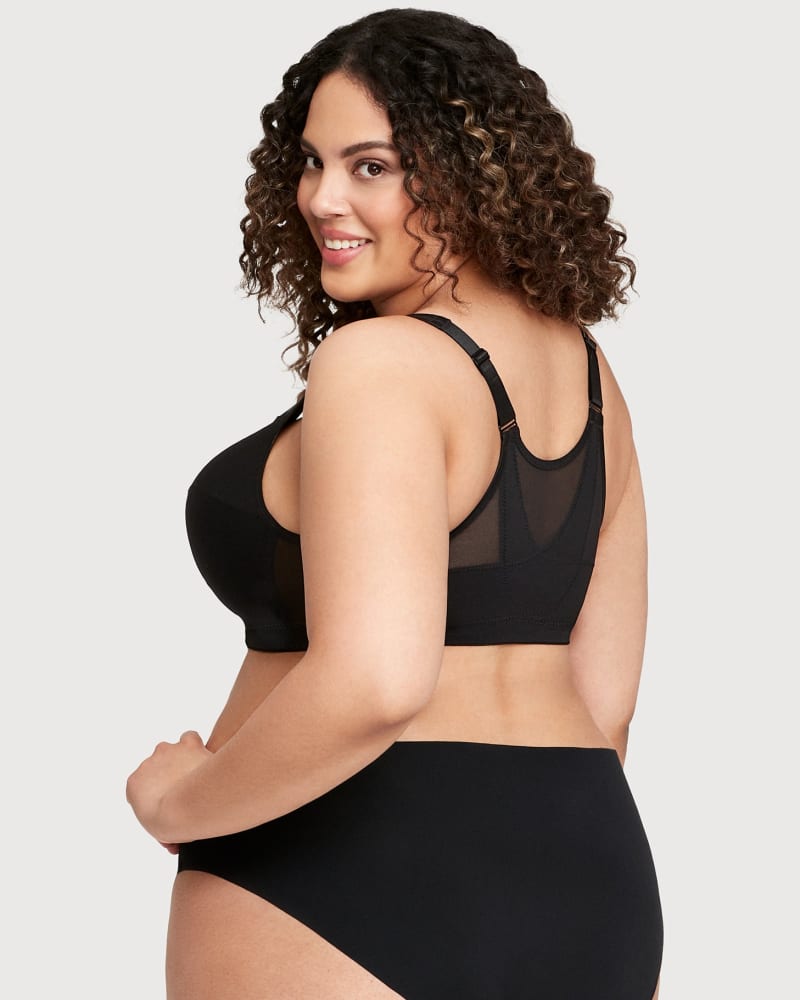 Back of a model wearing a size 50I MagicLift Front-Closure Posture Back Bra Band | 50 in Black by Glamorise. | dia_product_style_image_id:262953